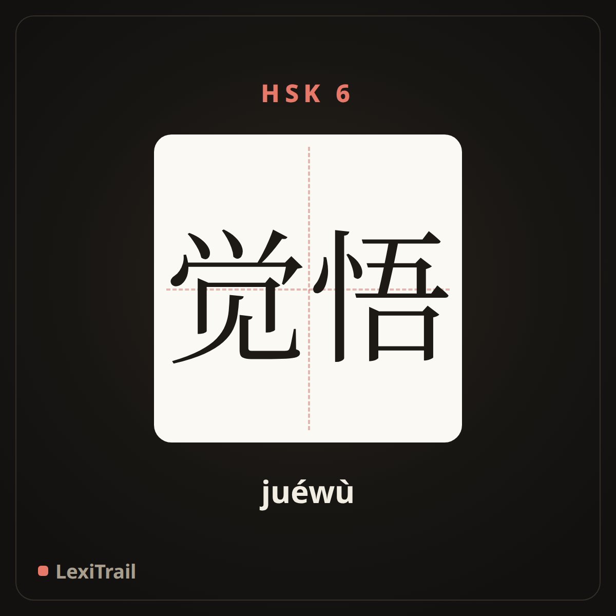 觉悟 — the Chinese character for consciousness (juéwù), stroke diagram