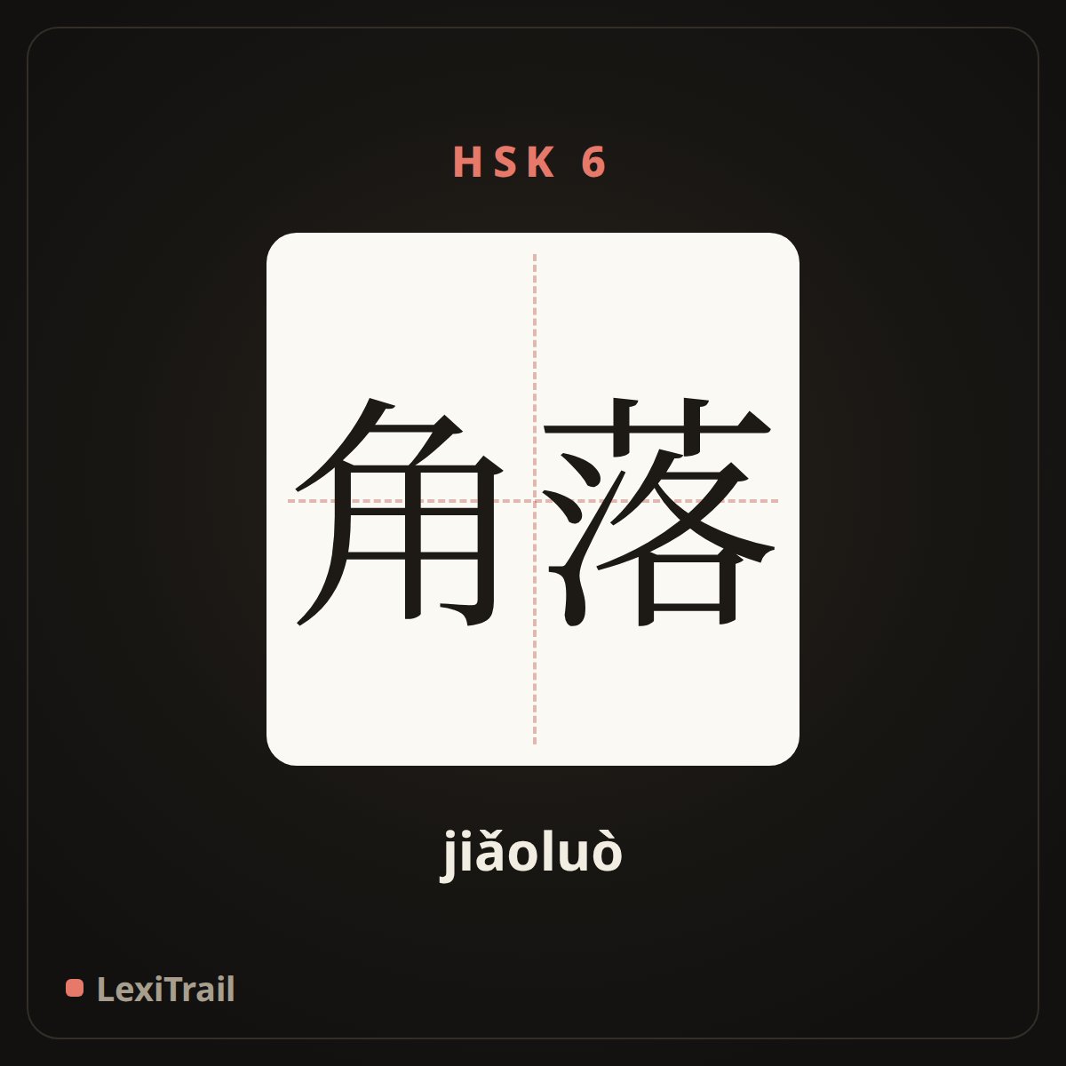 角落 — the Chinese character for corner (jiǎoluò), stroke diagram