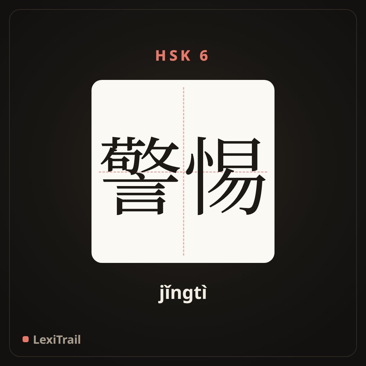 警惕 — the Chinese character for Be vigilant (jǐngtì), stroke diagram