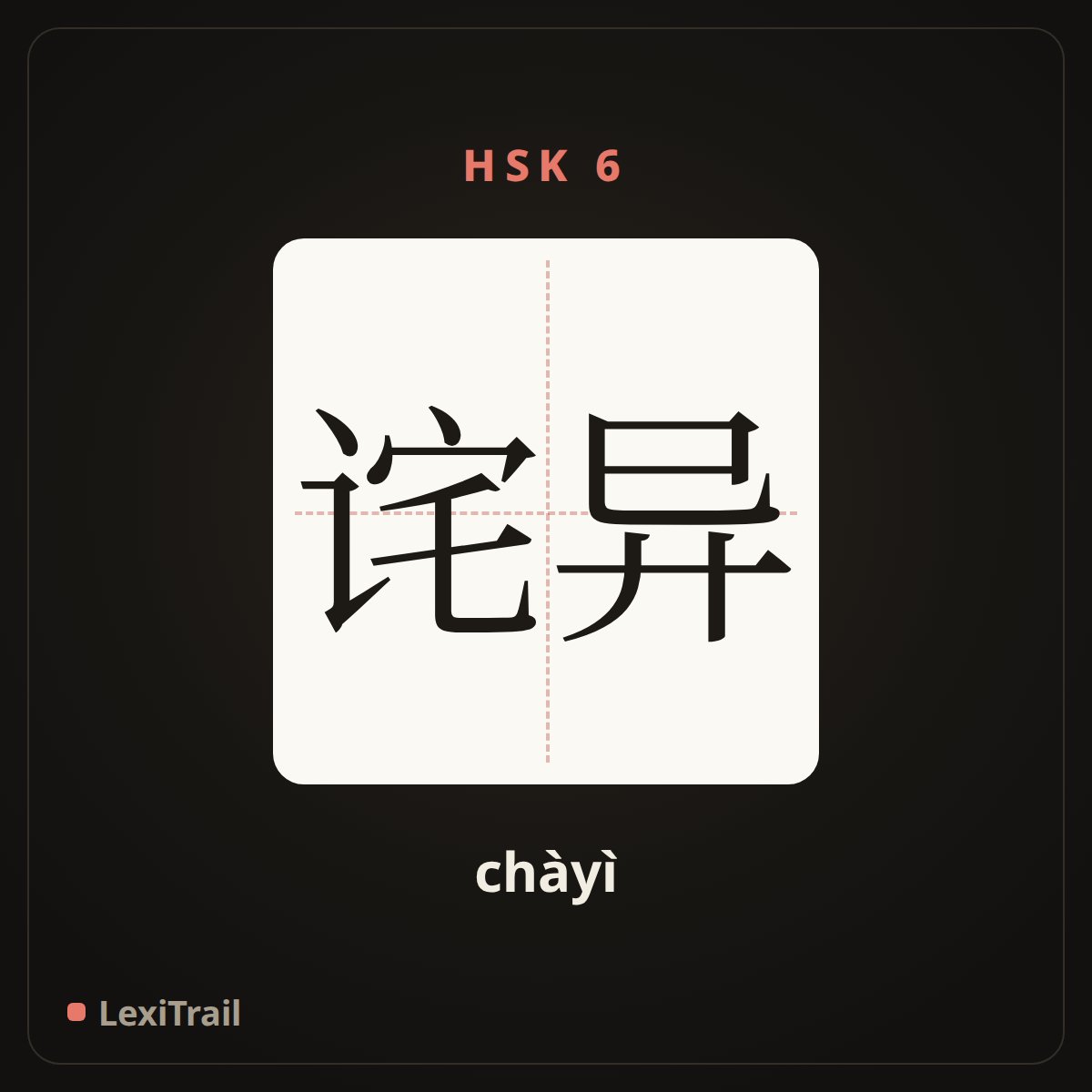 诧异 — the Chinese character for astonished (chàyì), stroke diagram