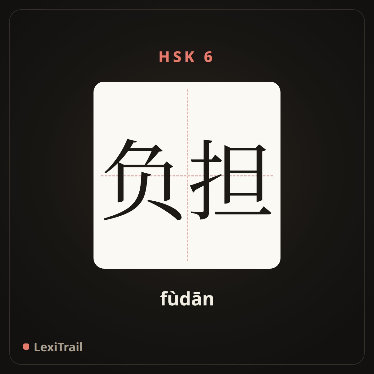 负担 — the Chinese character for burden (fùdān), stroke diagram