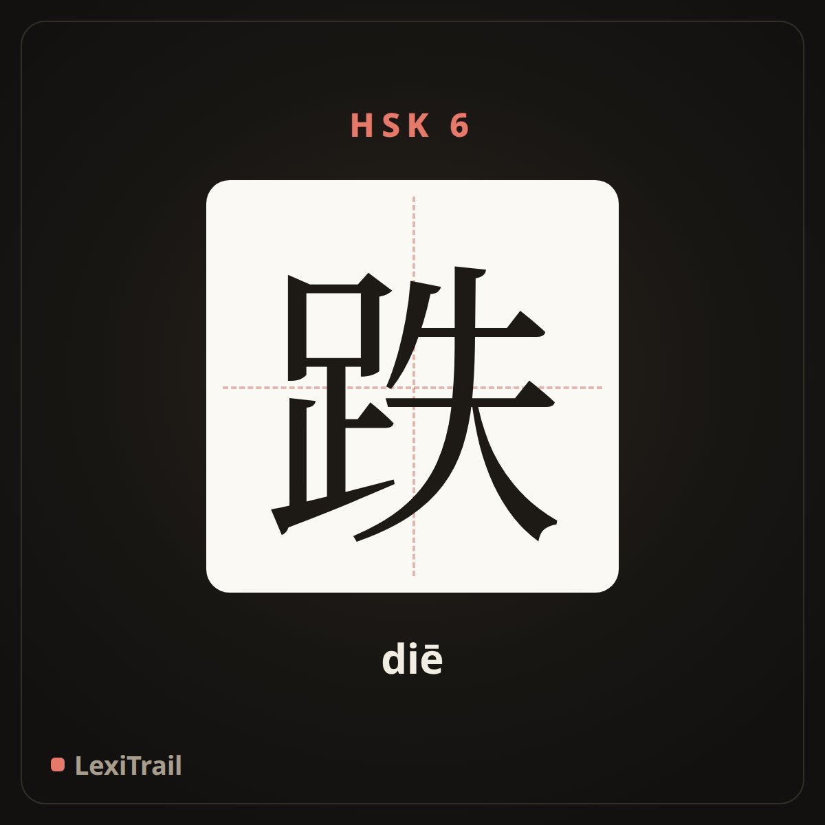 跌 — the Chinese character for fall (diē), stroke diagram
