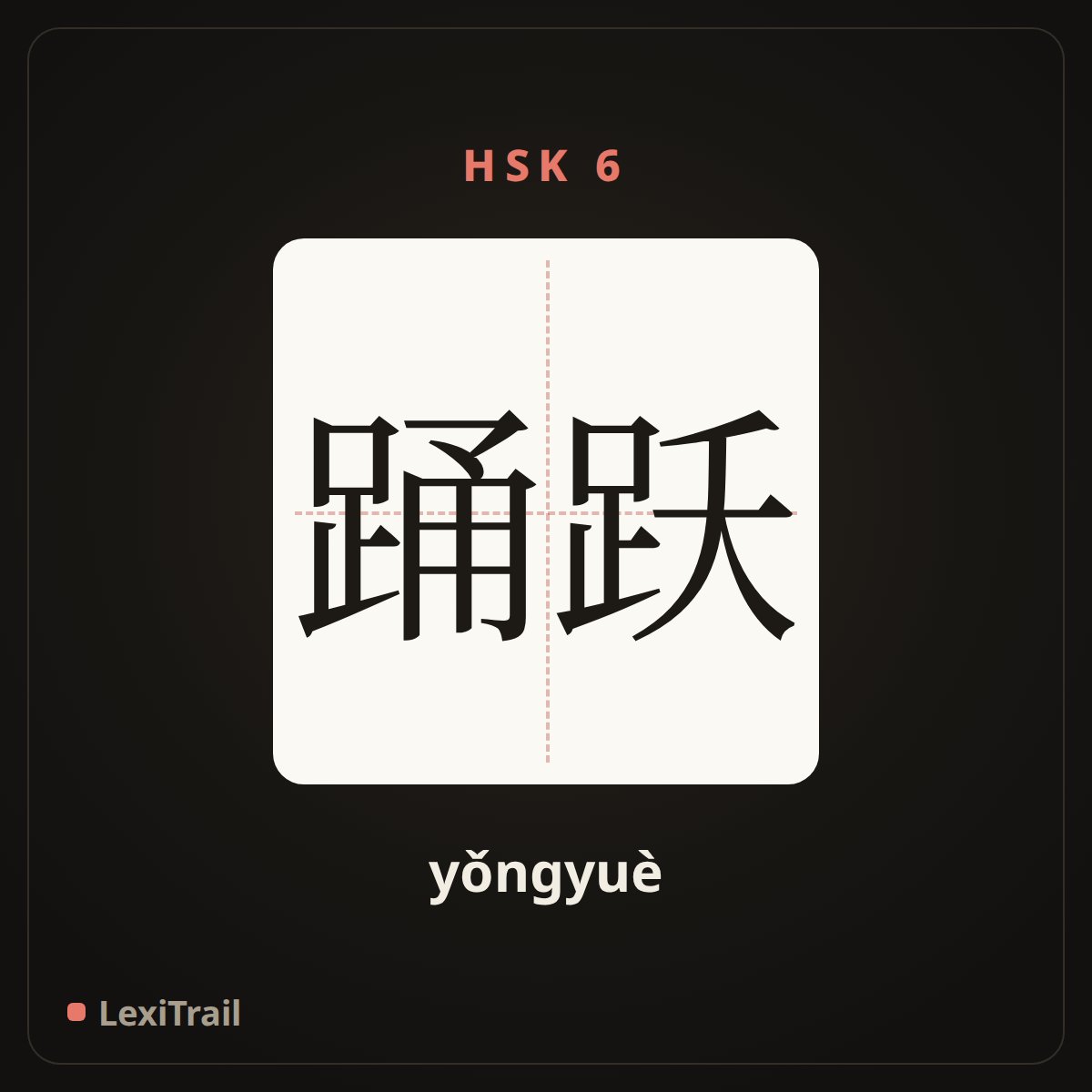 踊跃 — the Chinese character for Enthusiastically (yǒngyuè), stroke diagram