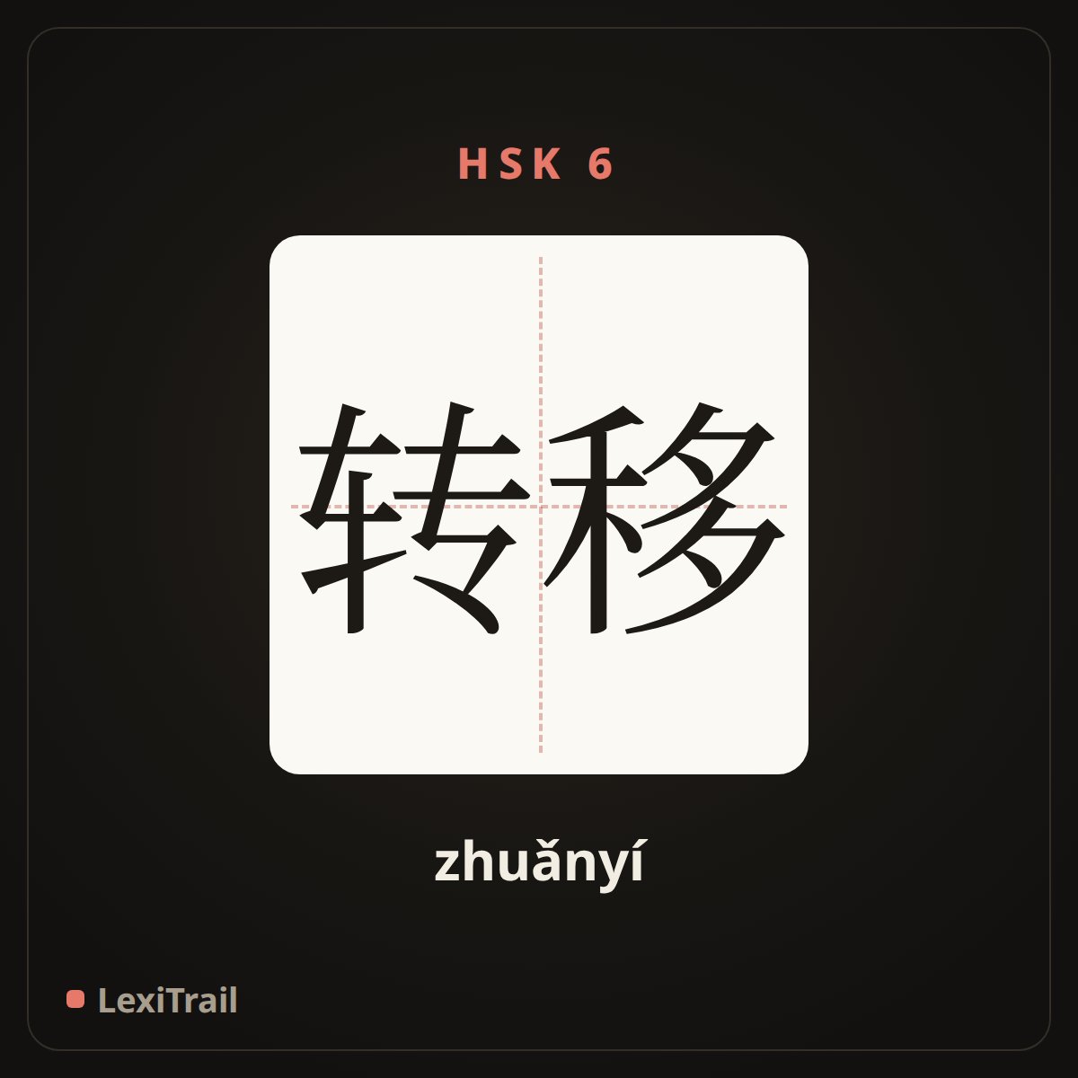 转移 — the Chinese character for transfer (zhuǎnyí), stroke diagram