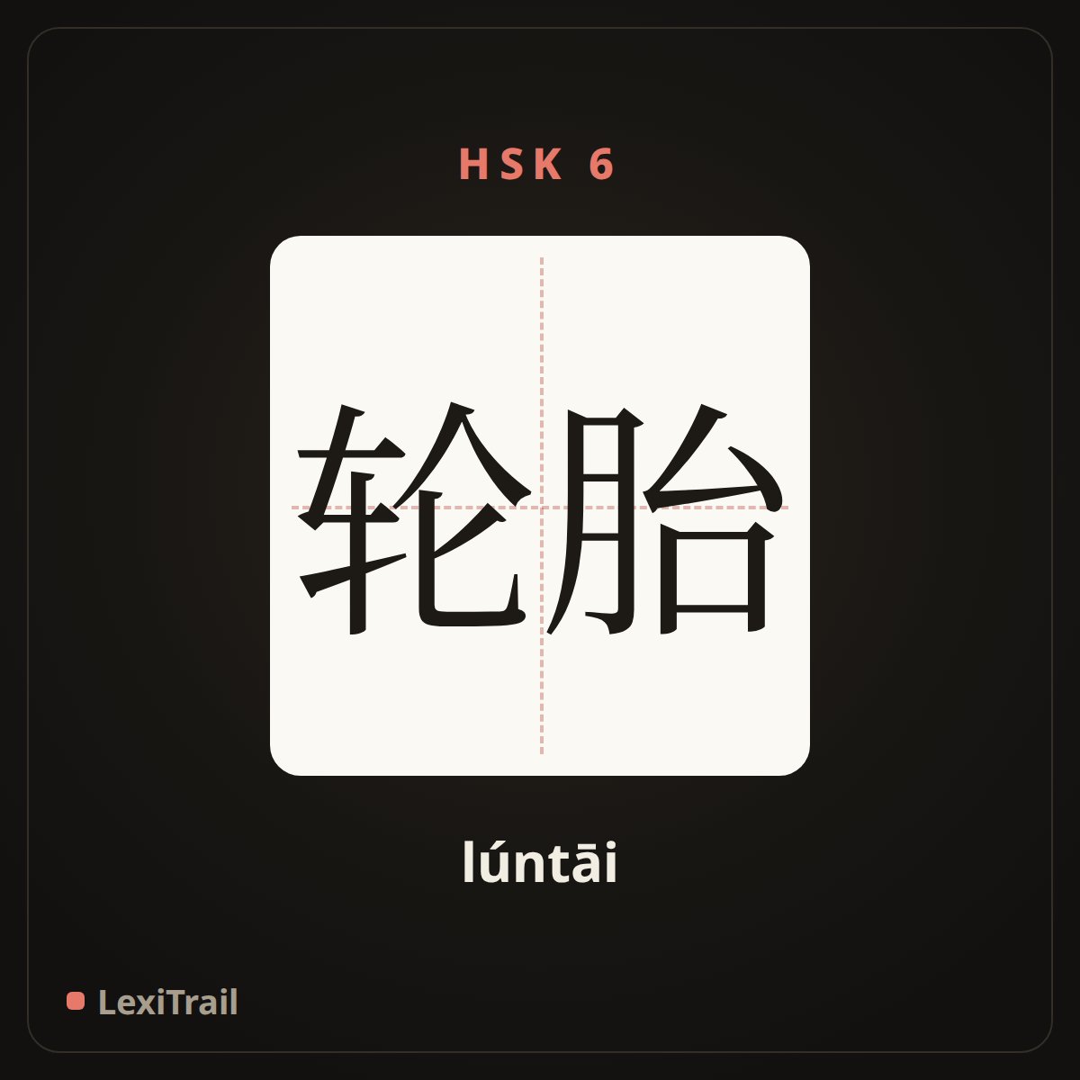 轮胎 — the Chinese character for tyre (lúntāi), stroke diagram