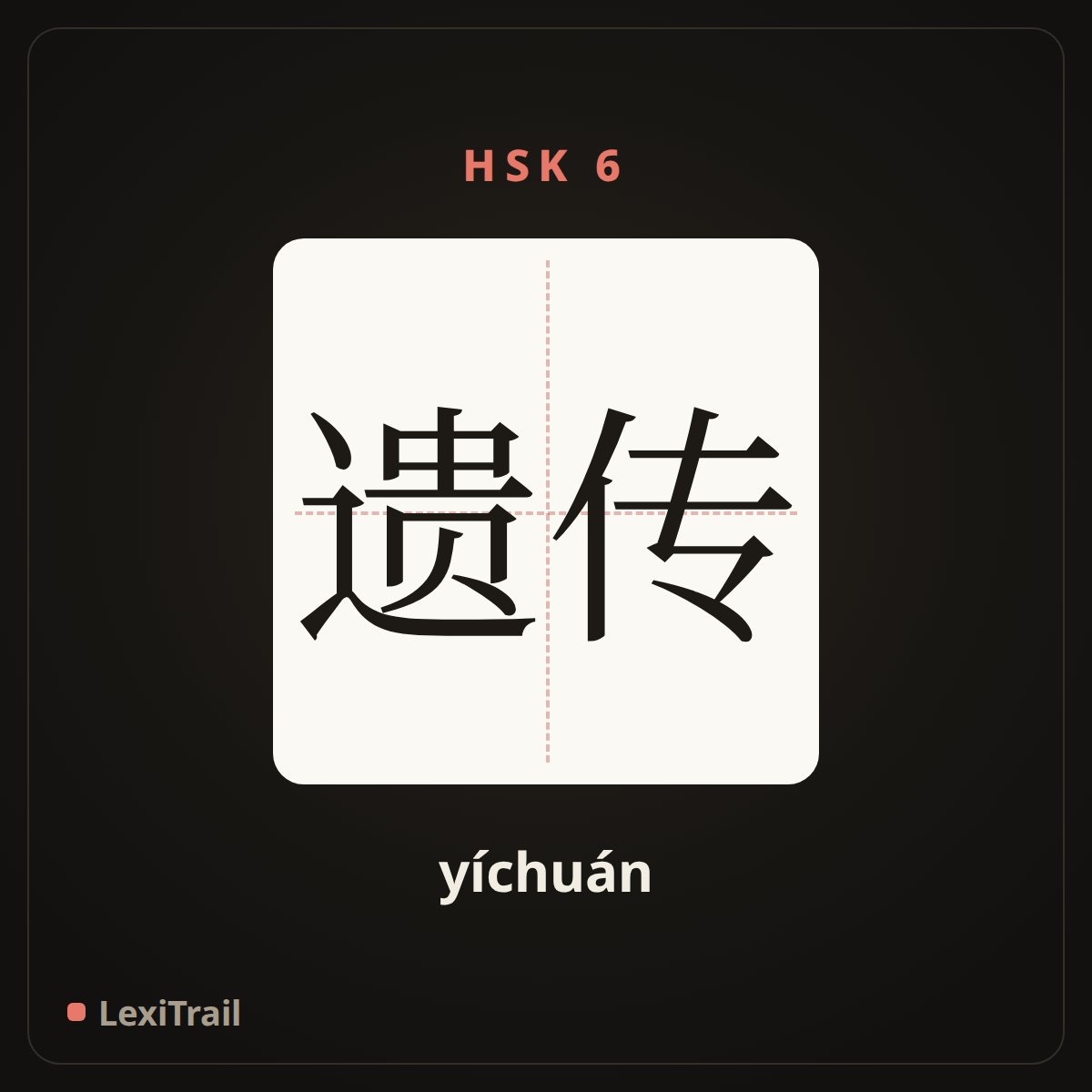 遗传 — the Chinese character for inheritance (yíchuán), stroke diagram