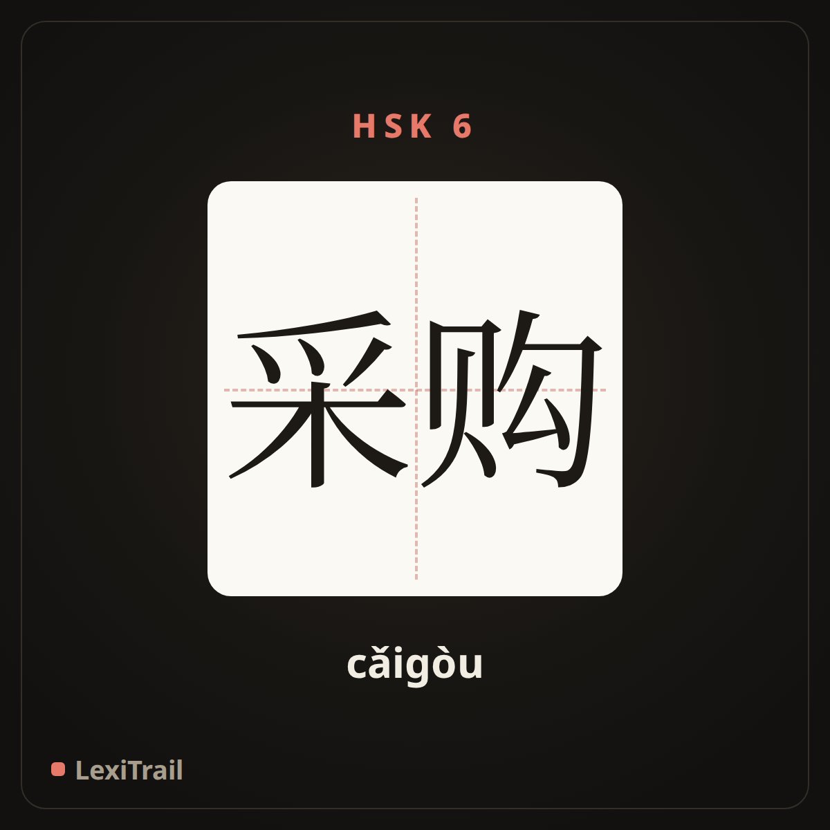 采购 — the Chinese character for Purchase (cǎigòu), stroke diagram