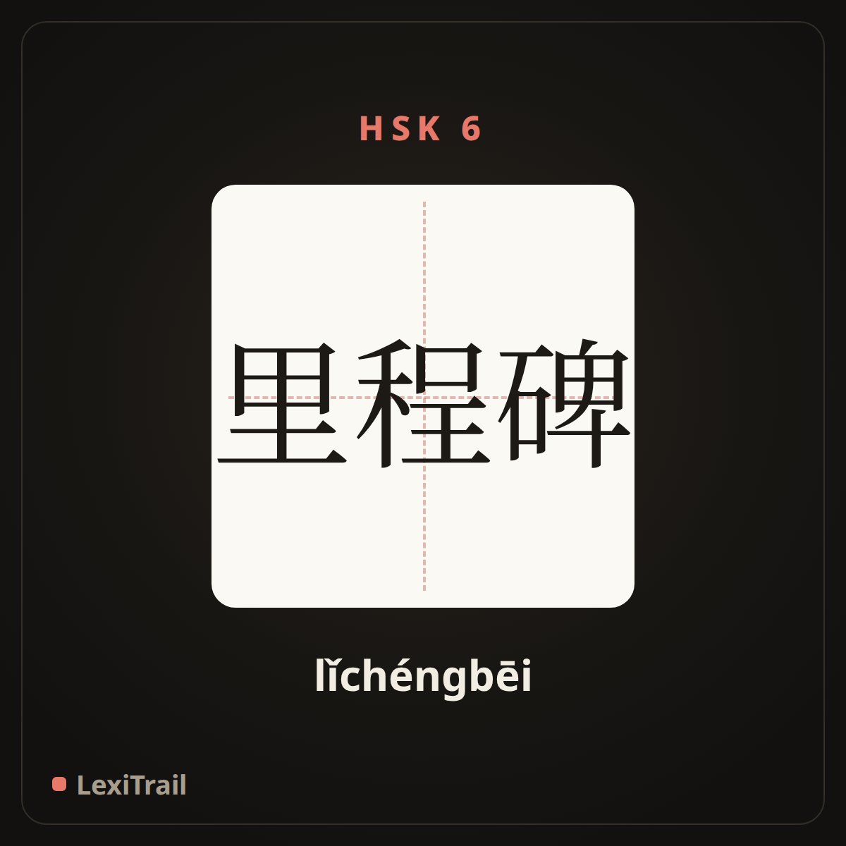 里程碑 — the Chinese character for Milepost (lǐchéngbēi), stroke diagram