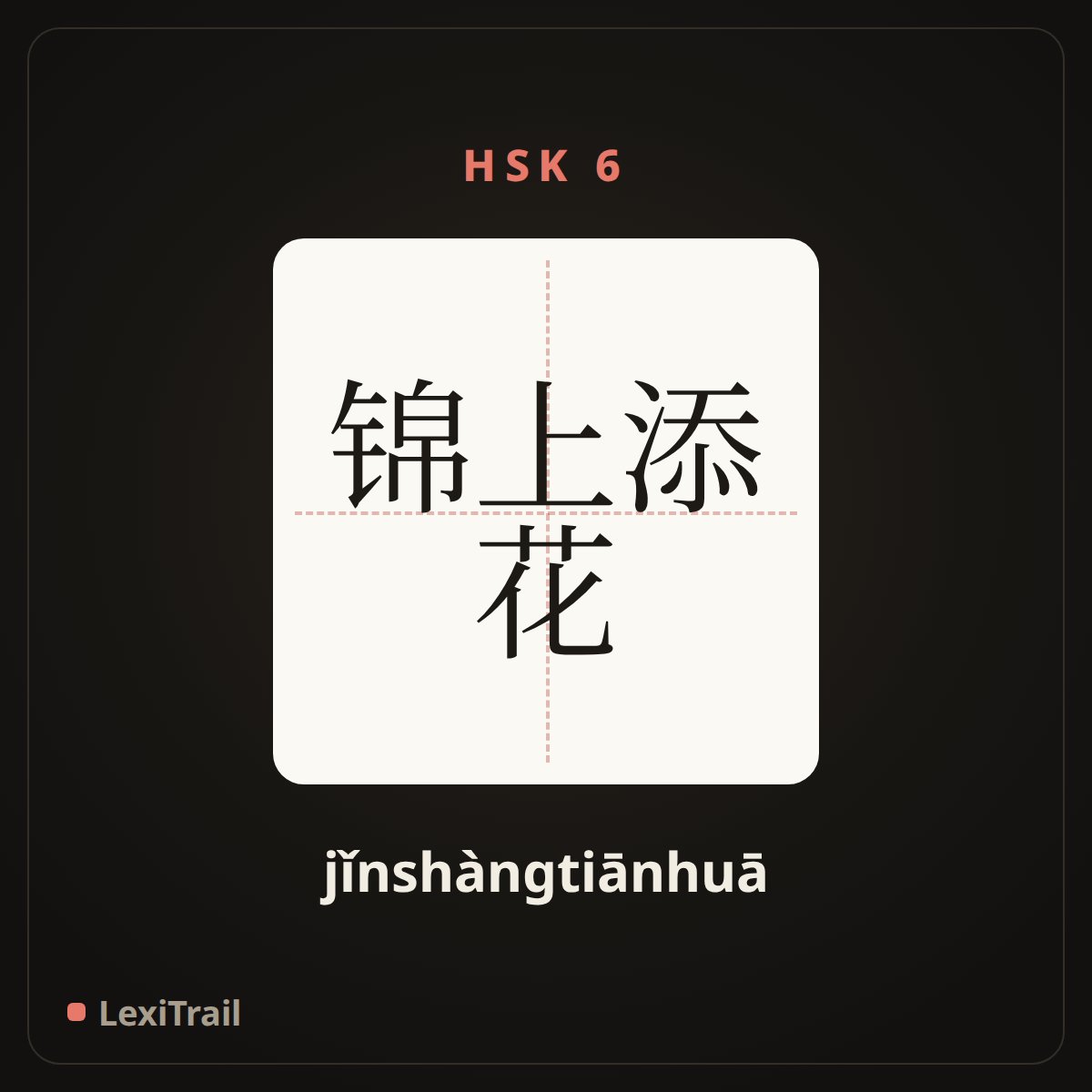 锦上添花 — the Chinese character for icing on the cake (jǐnshàngtiānhuā), stroke diagram