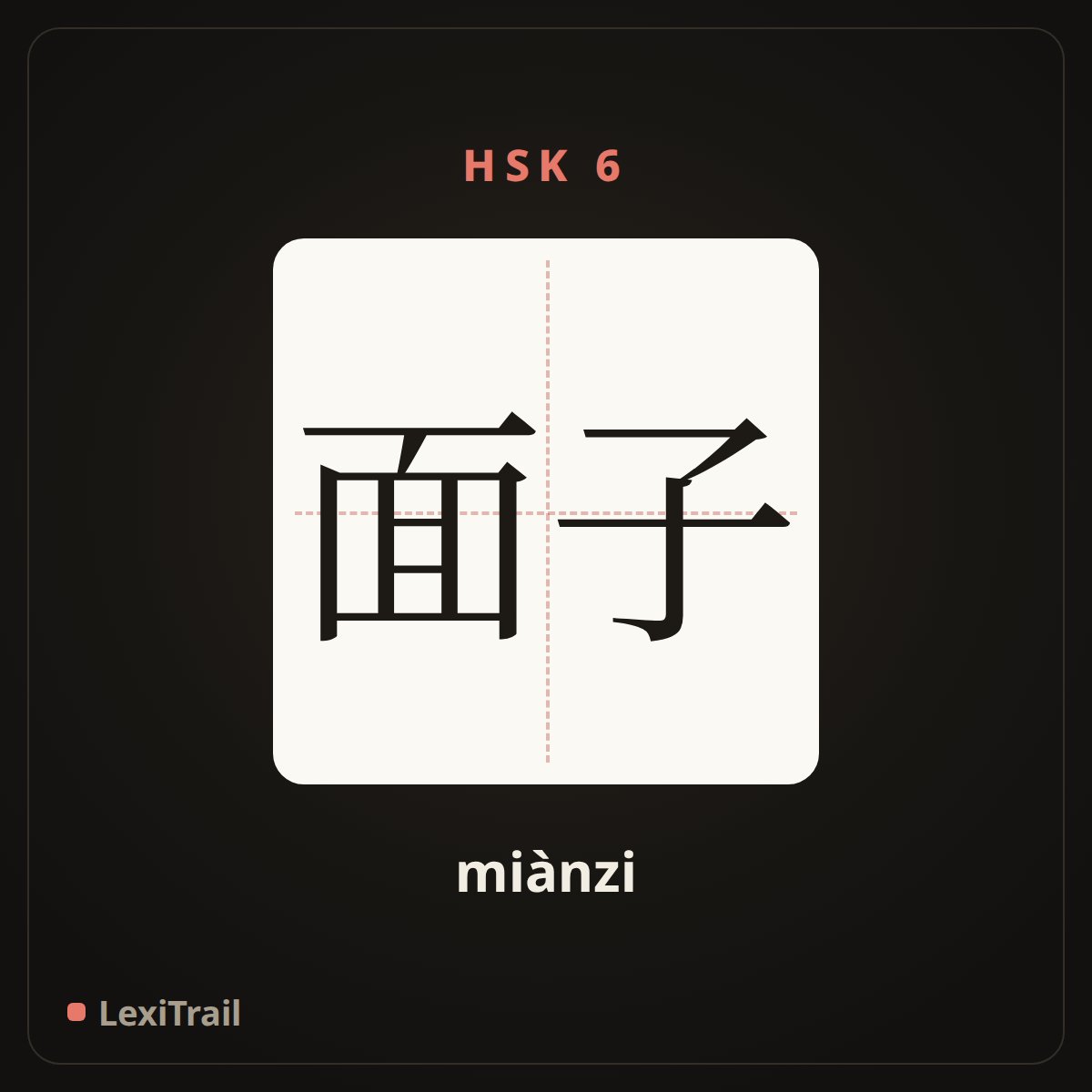 面子 — the Chinese character for prestige; face (miànzi), stroke diagram