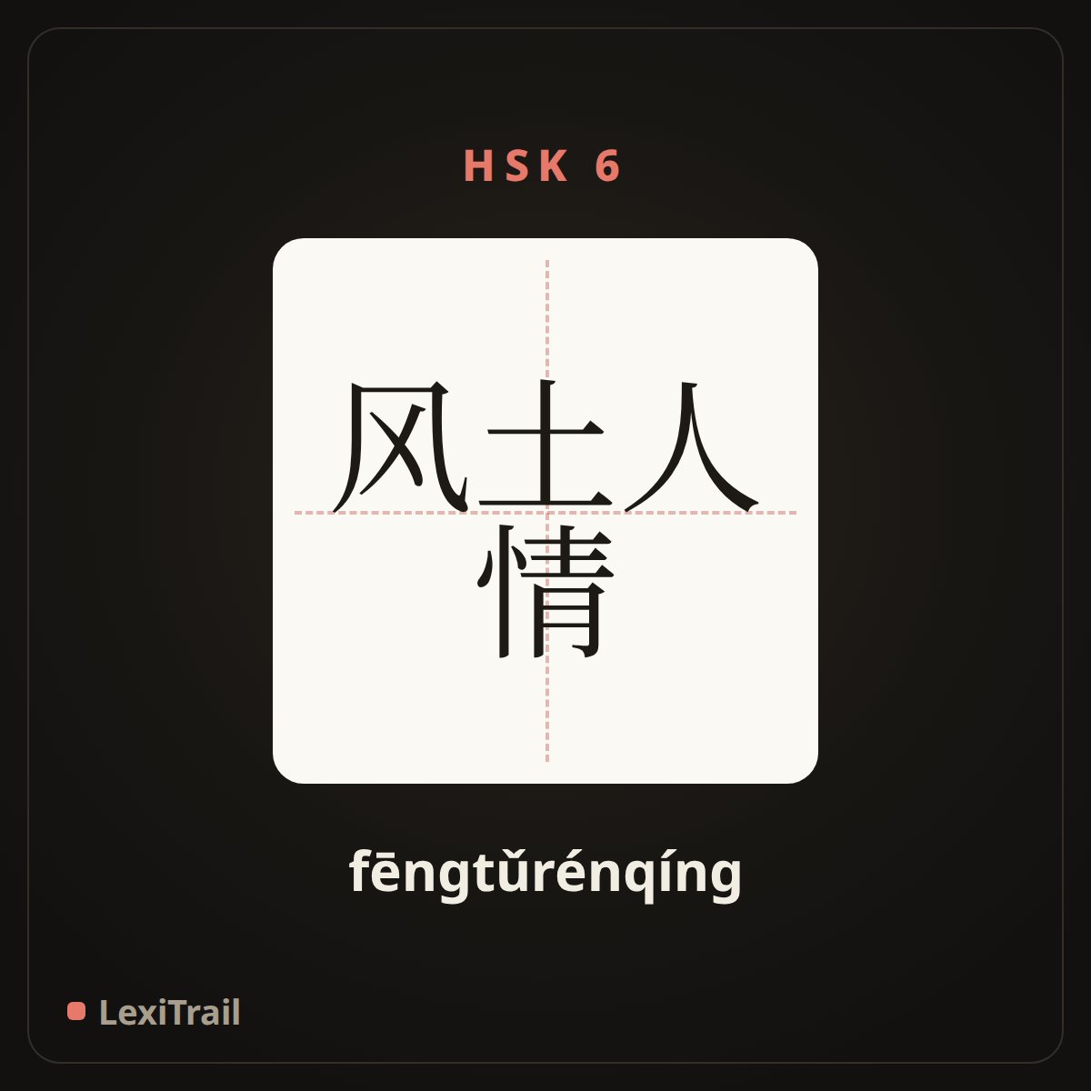 风土人情 — the Chinese character for Local customs and practices (fēngtǔrénqíng), stroke diagram