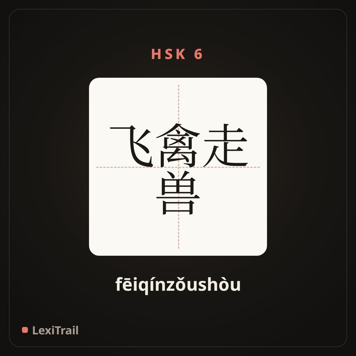 飞禽走兽 — the Chinese character for Birds and animals (fēiqínzǒushòu), stroke diagram
