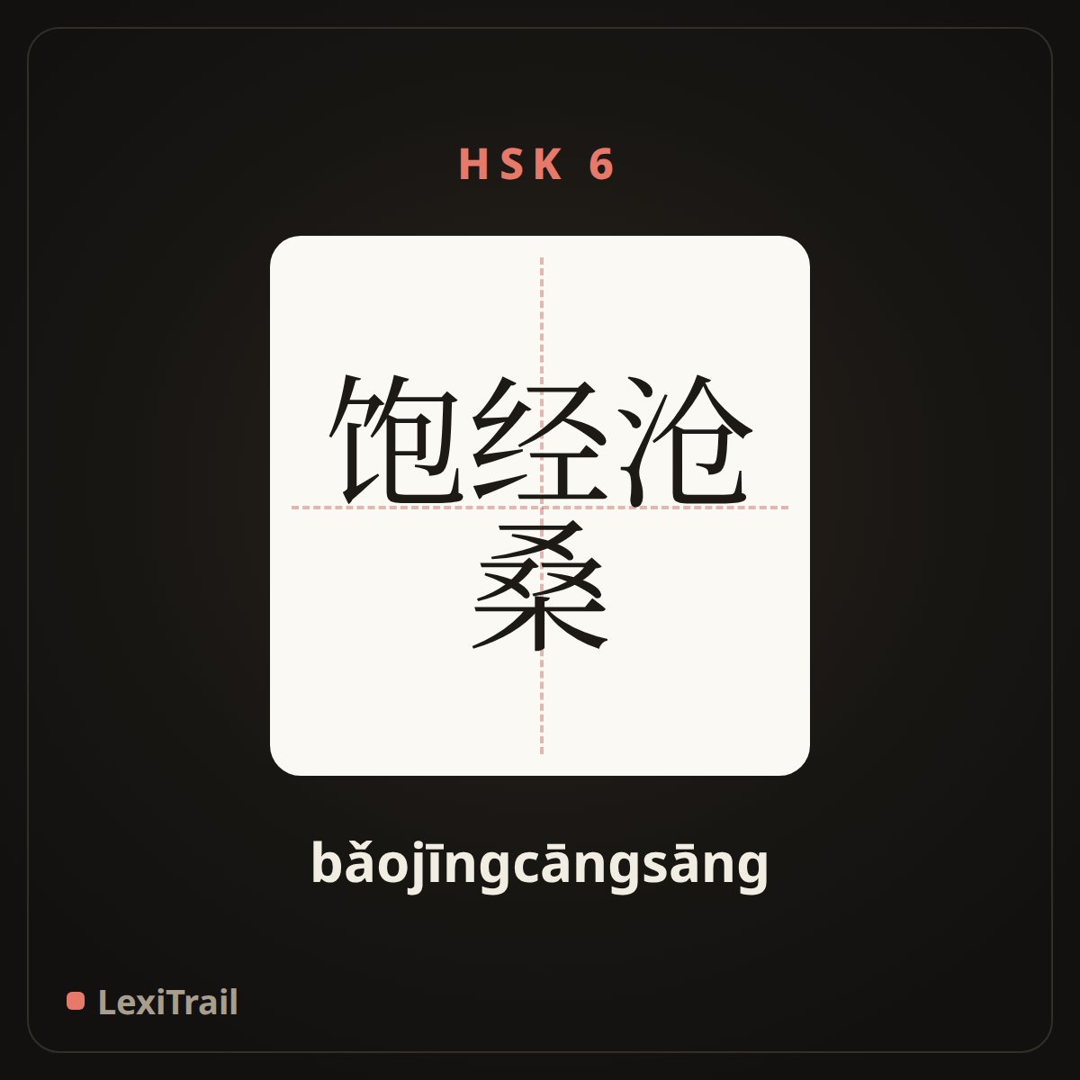 饱经沧桑 — the Chinese character for Have seen much of the changes in human life (bǎojīngcāngsāng), stroke diagram
